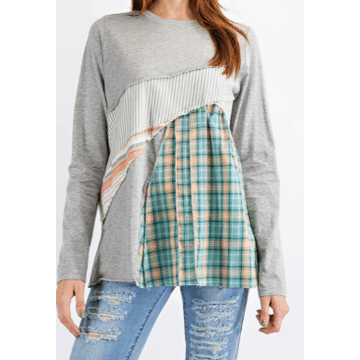 Easel Long Sleeve Mixed Media Plaid Top - Robin Boutique-Boutique 