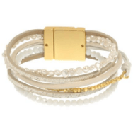 White Leather Gold Bead Bracelet - Robin Boutique-Boutique 