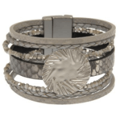 Gray Leather Silver Disc Bracelet - Robin Boutique-Boutique 