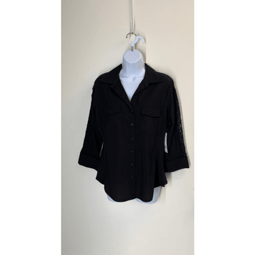 Black Long sleeve collard shirt with lace detail  - Robin Boutique-Boutique & Reloved Fabrics