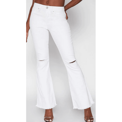 34" Long Inseam White Distressed Denim Bell Bottom Jeans - Robin Boutique-Boutique 