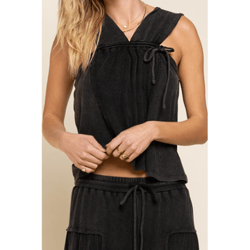 POL Stone Black Tank Top with Side Tie - Robin Boutique-Boutique 