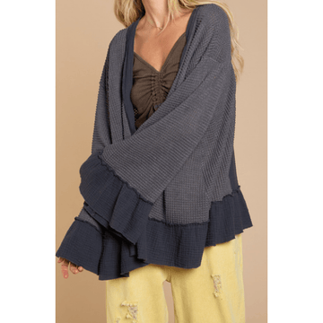 Deep Charcoal Ribbed Knit Loose Cardigan - Robin Boutique-Boutique 