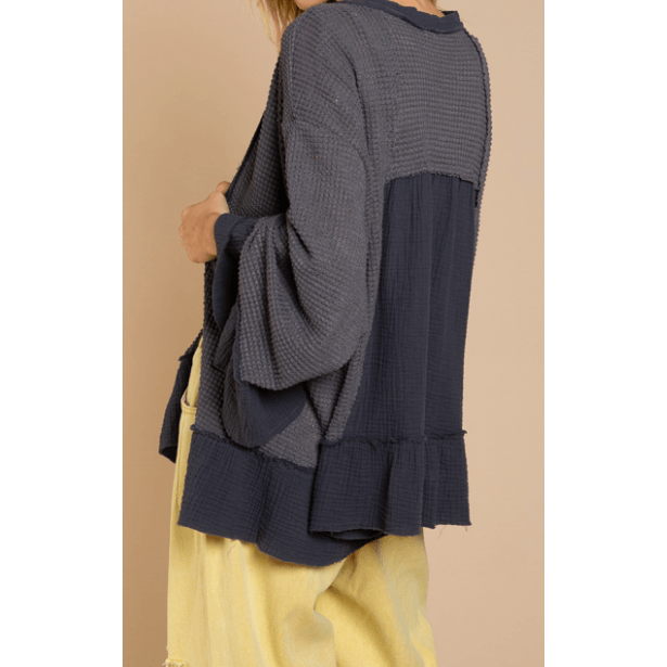 Deep Charcoal Ribbed Knit Loose Cardigan - Robin Boutique-Boutique 