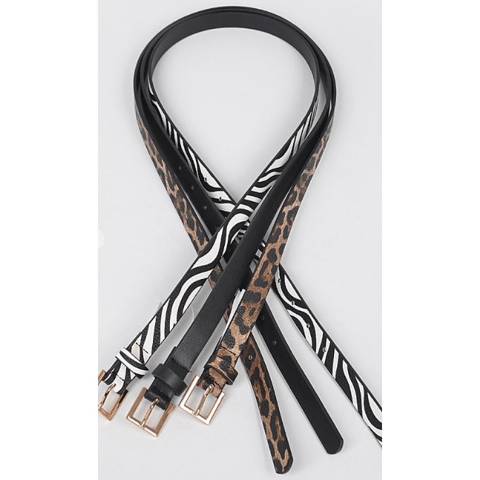Narrow Solid and Animal Print Belt - Robin Boutique-Boutique 