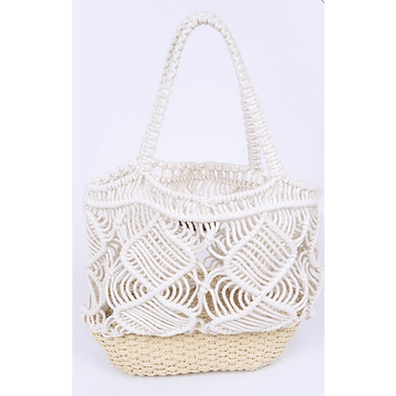 Cotton Crochet Straw Bottom Summer Tote - Robin Boutique-Boutique 