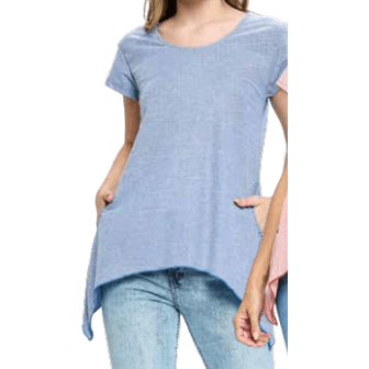 Short Sleeve Blue Top with Pockets - Robin Boutique-Boutique 