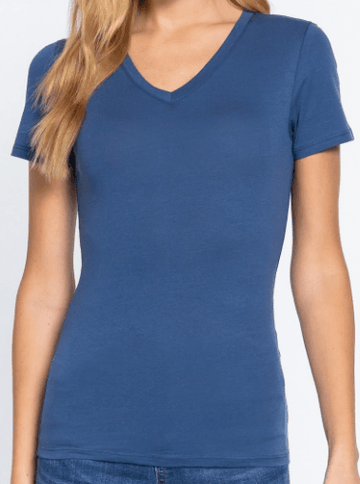 Short Sleeve V-Neck Jersey Top - Robin Boutique-Boutique 