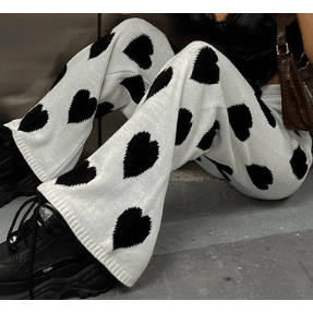 Wide Leg Knit Pants with Black Hearts - Robin Boutique-Boutique 