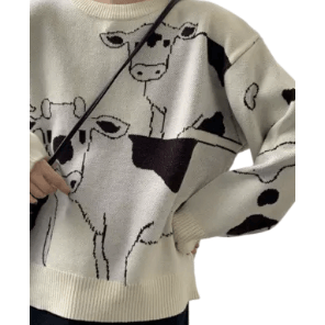 Long Sleeve Cow Print Oversized Sweater - Robin Boutique-Boutique 