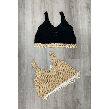 Dangling Sea-Shell Hem Crochet Crop Top - Robin Boutique-Boutique 