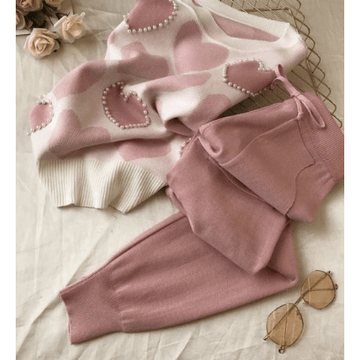 Heart short sleeve sweater & joggers set - Robin Boutique-Boutique 