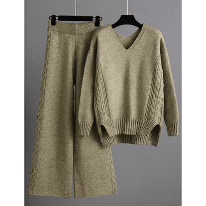Cable Knit Sweater and Pants Set - Robin Boutique-Boutique 
