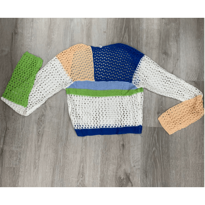 Crochet Knit Long Sleeve Crop Top - Robin Boutique-Boutique 