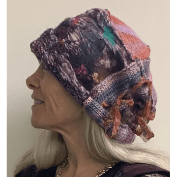 Large Rainbow hand-felt and knit free formed hand stitched winter warm hat. Loads of texture and color - Robin Boutique-Boutique 