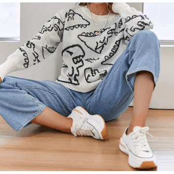 Long Sleeve Dinosaur Print Sweater - Robin Boutique-Boutique 