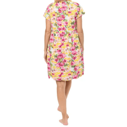 Short Sleeve Pink & Yellow Floral Dress with Drawstring - Robin Boutique-Boutique 