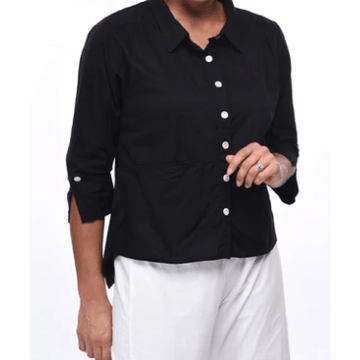 Long Sleeve Black Collard Shirt - Robin Boutique-Boutique 