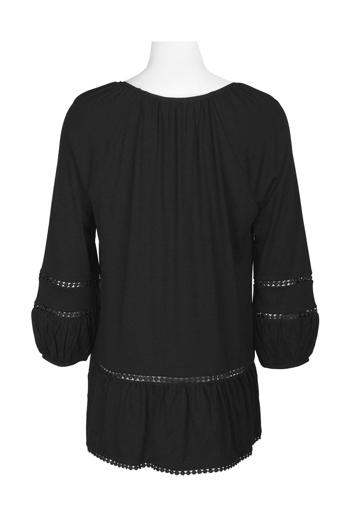 Cupio Solid Black Top with Embroidered Trim - Robin Boutique-Boutique 