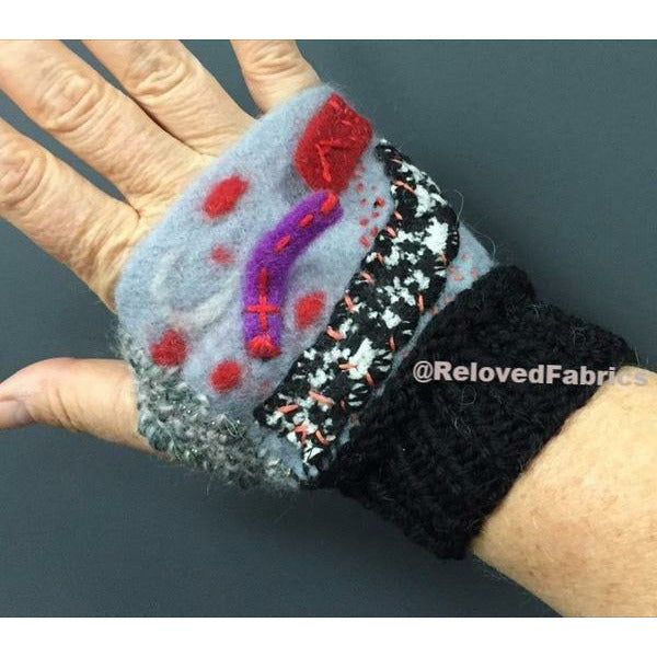 Felt, Embroidered, Knit and Crochet hand shorty gloves. Fingerless, Fingers Free, Hand Warmers, Glovette, Gloves - Robin Boutique-Boutique    &.  Reloved Fabrics