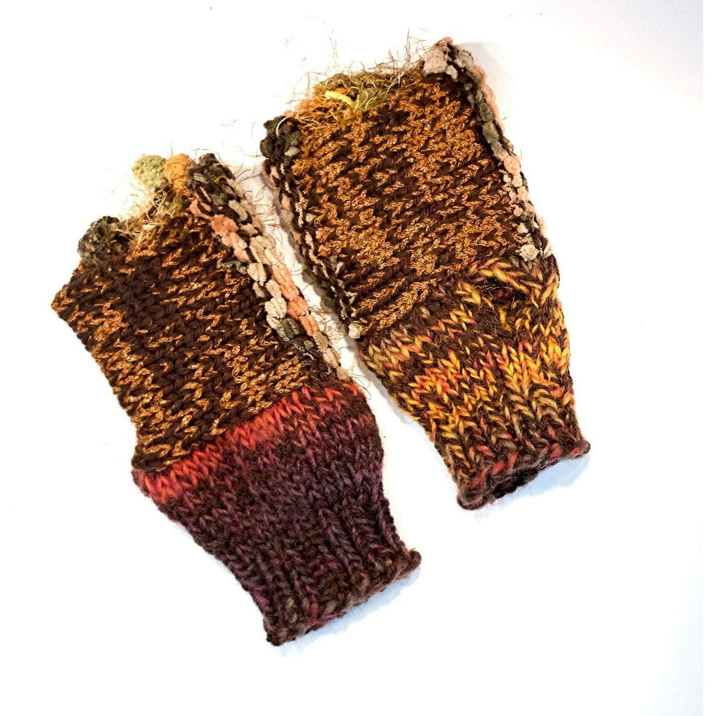 Hand knit funky fun fingerless fingers free driving gloves - Robin Boutique-Boutique    &.  Reloved Fabrics