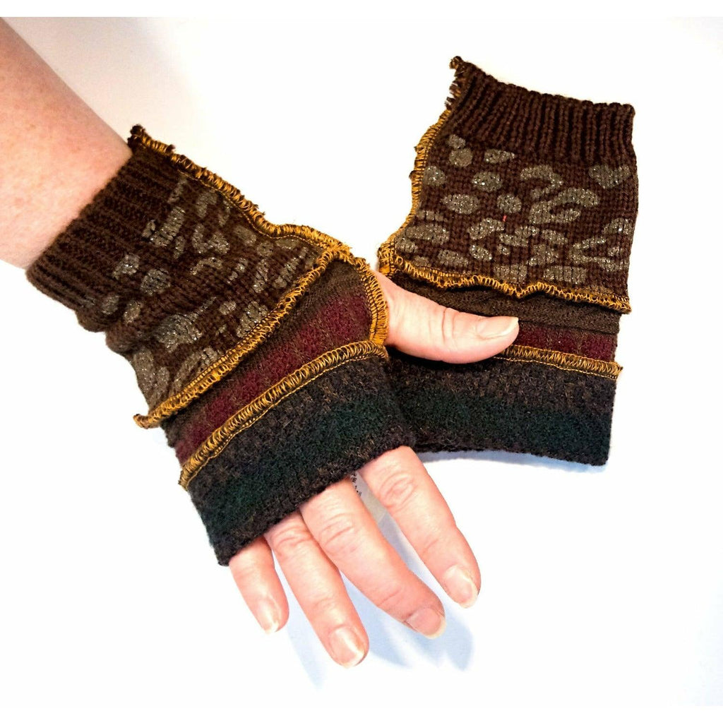 Recycled sweater fingerless gloves reversible. For fun, school, texting, cashiers, elderly, wrists, fingers free. - Robin Boutique-Boutique 