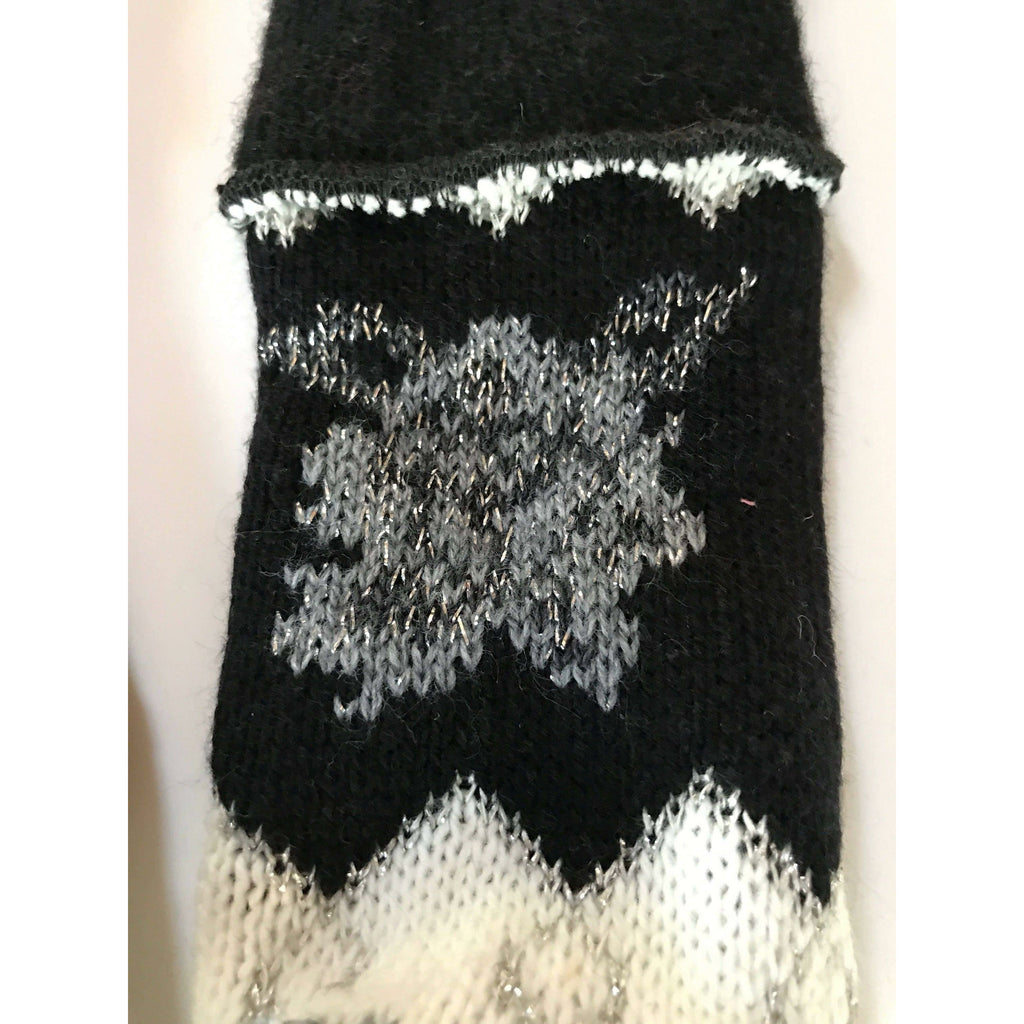 New and Upcycled Recycled Lined sweater mitten gloves in black n silver accents with thumb guards - Robin Boutique-Boutique    &.  Reloved Fabrics