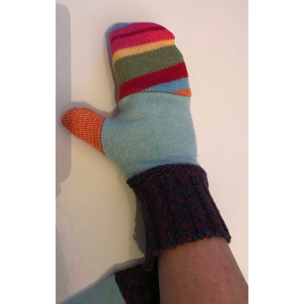 New and Upcycled Recycled Lined sweater mitten gloves in multi colors. Warm for winter. - Robin Boutique-Boutique    &.  Reloved Fabrics