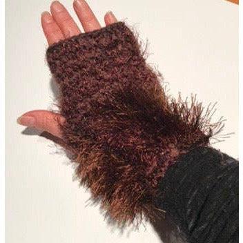 Vegan Hand knit text-ure fingerless gloves loaded with textures in browns tones - Robin Boutique-Boutique 
