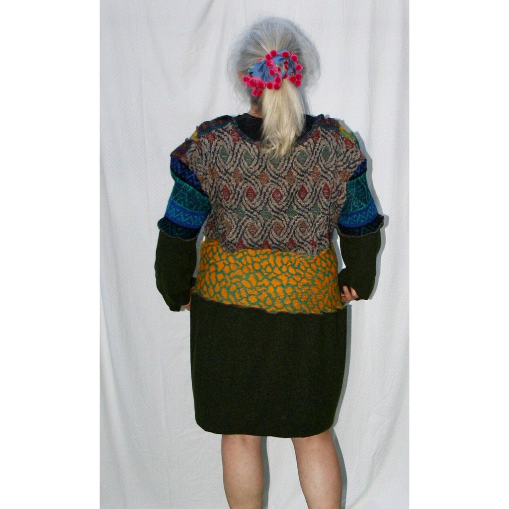 Vegan Cotton Knit Wrap Sweater Jumper Dress in Autumn shades Size M/L - Robin Boutique-Boutique 