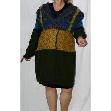 Vegan Cotton Knit Wrap Sweater Jumper Dress in Autumn shades Size M/L - Robin Boutique-Boutique 