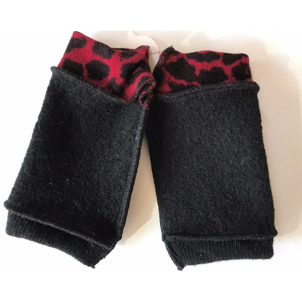 New and Upcycled Recycled sweater texting fingerless gloves with thumb guards in blacks - Robin Boutique-Boutique    &.  Reloved Fabrics