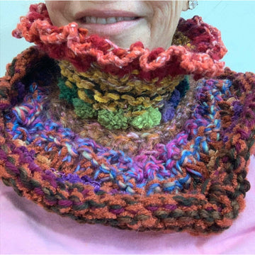 Hand knit in one piece soft infinity scarf adornment with multiple stitch and color textures. Winter scarf. - Robin Boutique-Boutique    &.  Reloved Fabrics