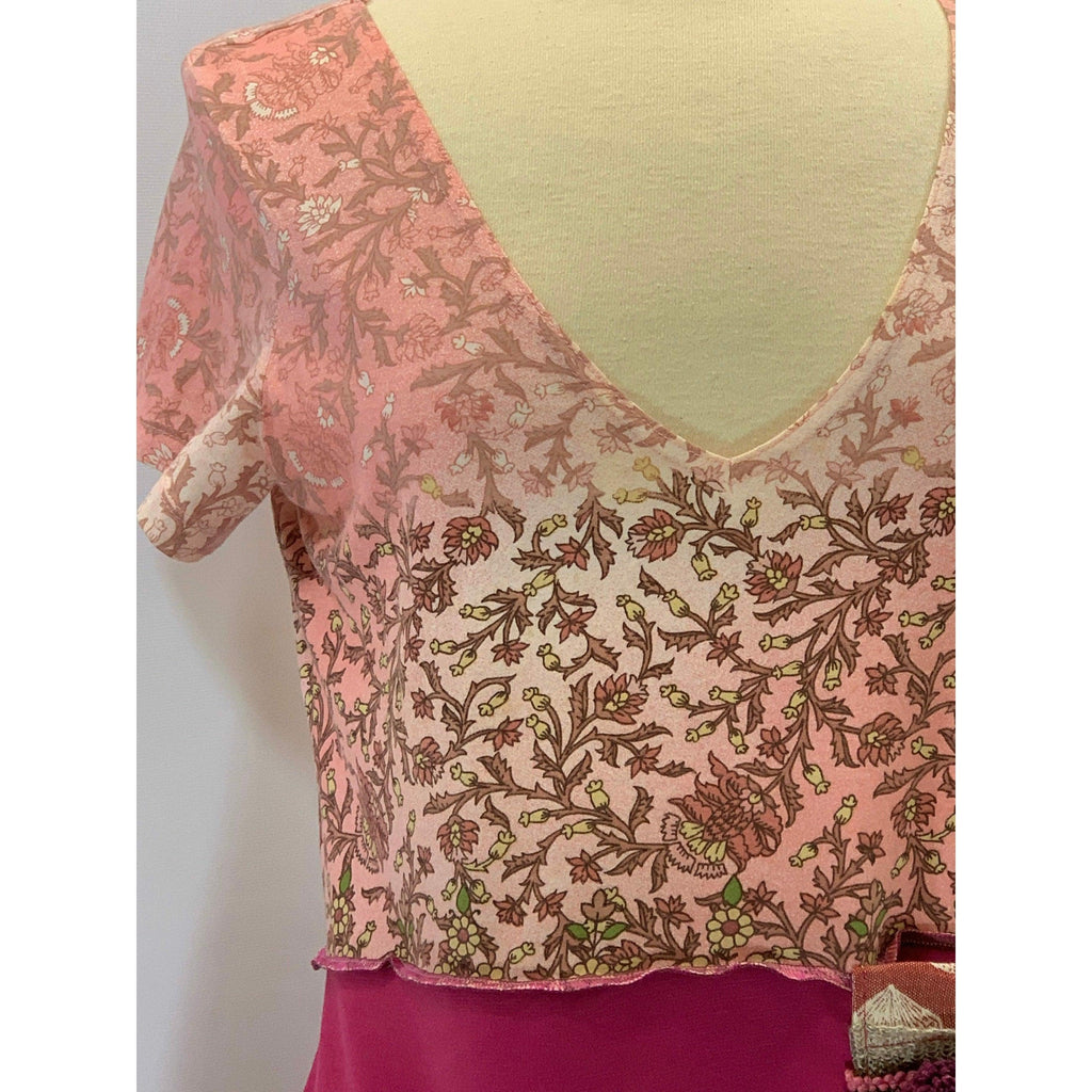 Recycled pink tones knit shirt into tunic top with side pocket in size Medium - Robin Boutique-Boutique 