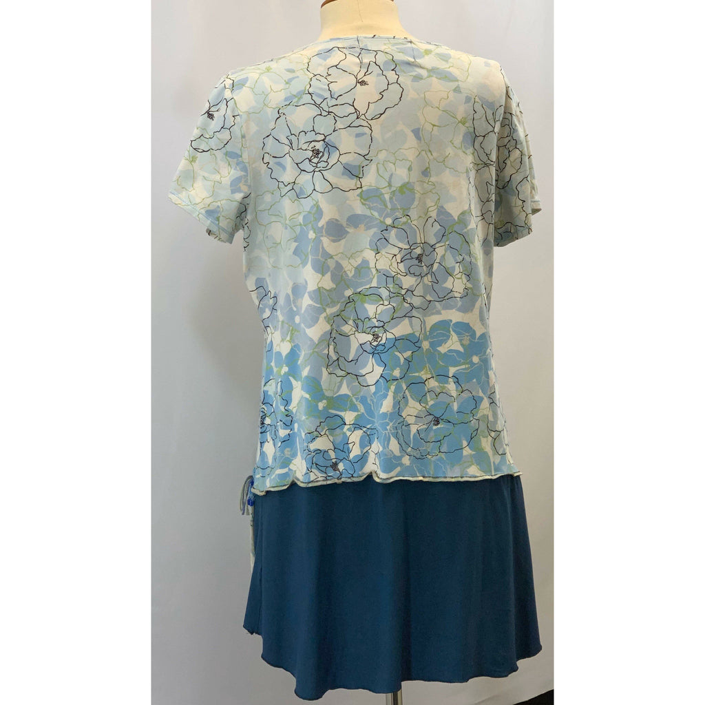Blue womens floral repurposed knit shirt into Tunic in size XL - Robin Boutique-Boutique    &.  Reloved Fabrics