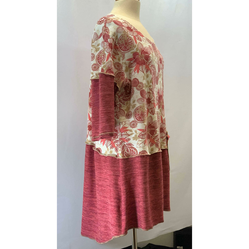 Beautiful Rose colored floral top from repurposed shirt in size XL - Robin Boutique-Boutique    &.  Reloved Fabrics