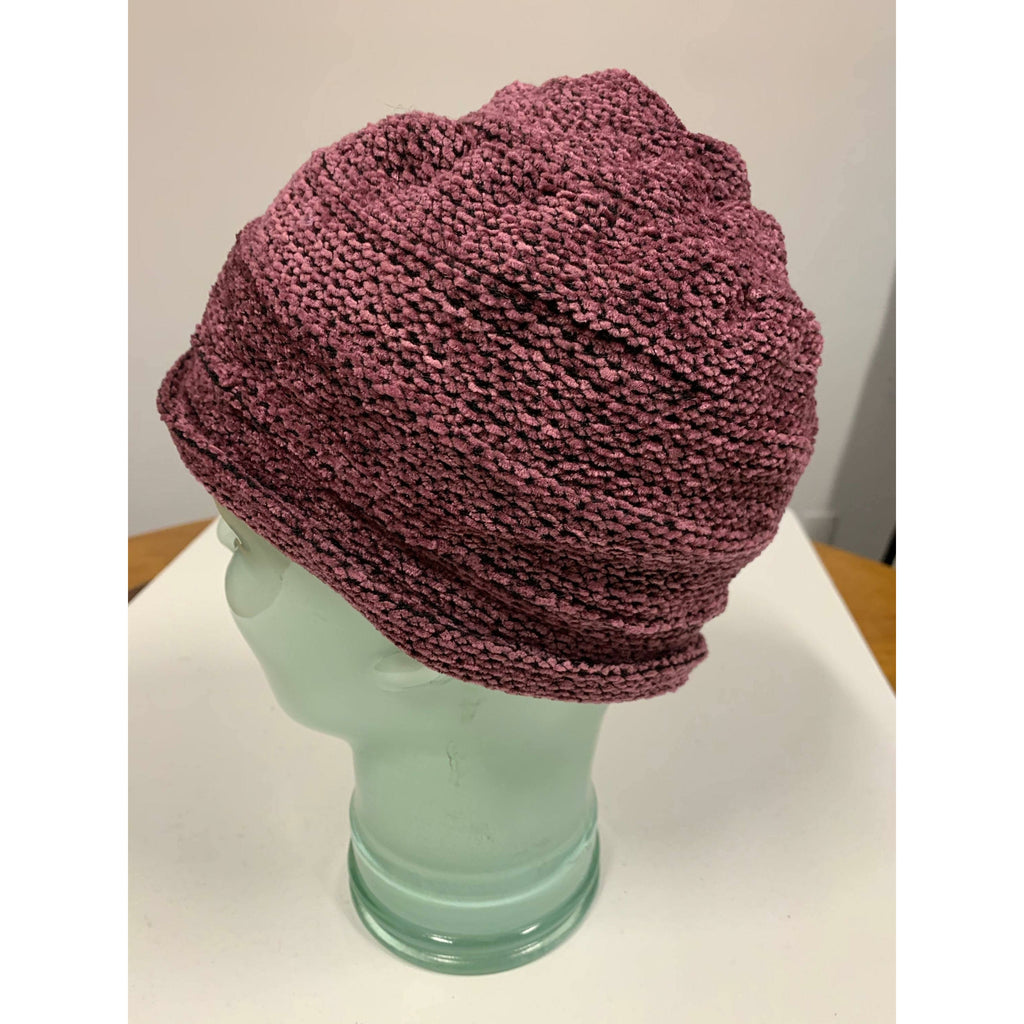 Hypo allergenic vegan cozy soft warm free form purple chenille hat. Free Shipping - Robin Boutique-Boutique    &.  Reloved Fabrics