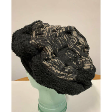 Vegan cozy soft warm free-formed black fleece and print fabric hat. - Robin Boutique-Boutique 