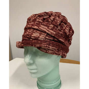 Hypo allergenic cozy soft warm free form maroon print hat. No wool. Free shipping. - Robin Boutique-Boutique    &.  Reloved Fabrics