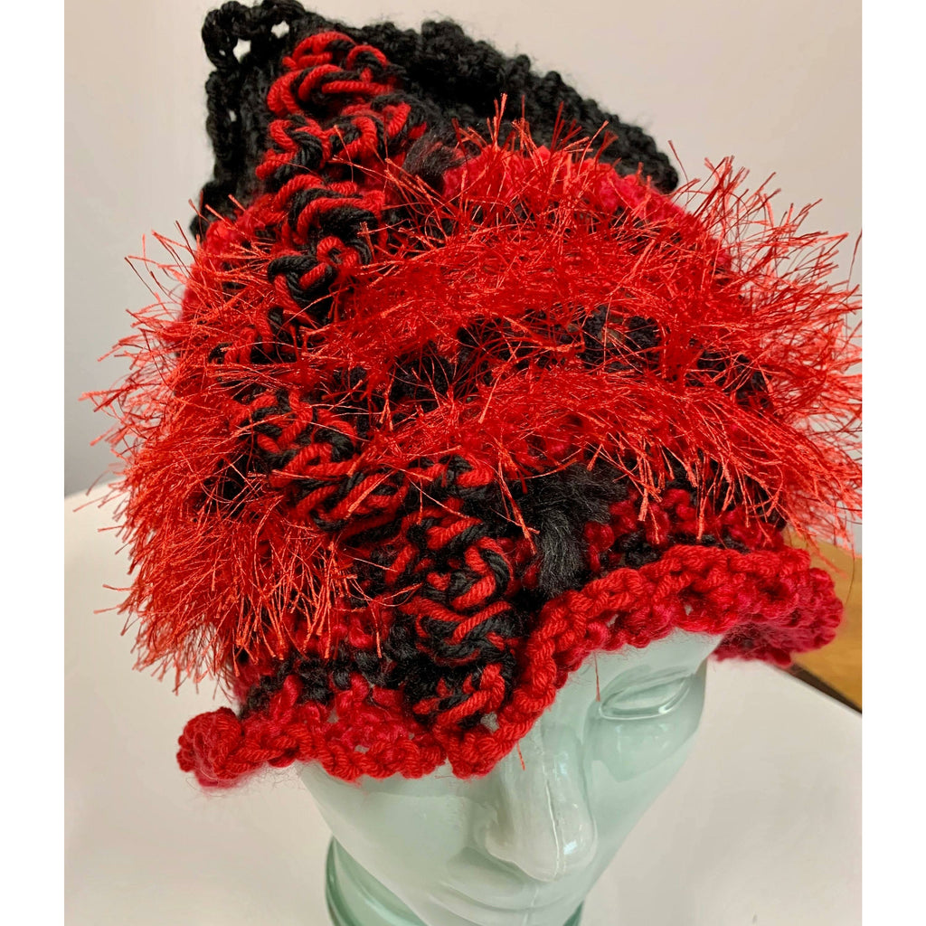 Hand knit shades of Red soft infinity scarf or Head band hat adornment with multiple stitch and color textures. Non wool. - Robin Boutique-Boutique    &.  Reloved Fabrics
