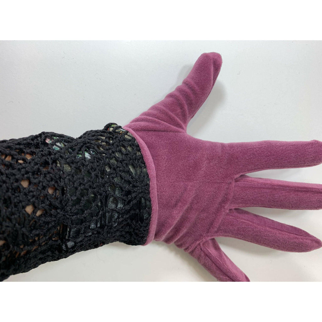 Pink and black with lace and velvet NO WOOL winter gloves. Free Shipping - Robin Boutique-Boutique 