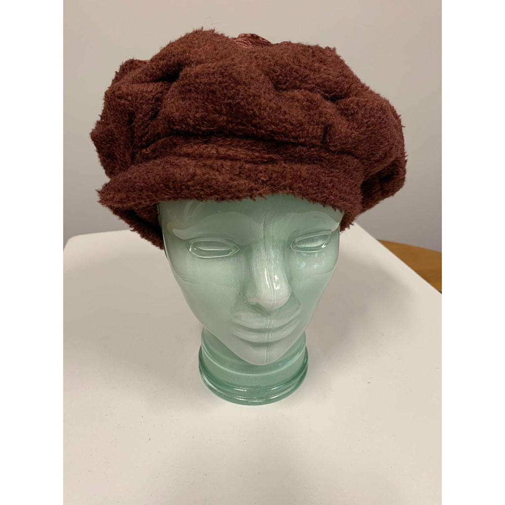 Vegan cozy soft warm free-formed brown fleece with maroon print winter hat. Free shipping. - Robin Boutique-Boutique 