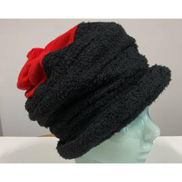 Vegan cozy soft warm free-formed black fleece with poly red winter hat. Free Shipping. - Robin Boutique-Boutique 