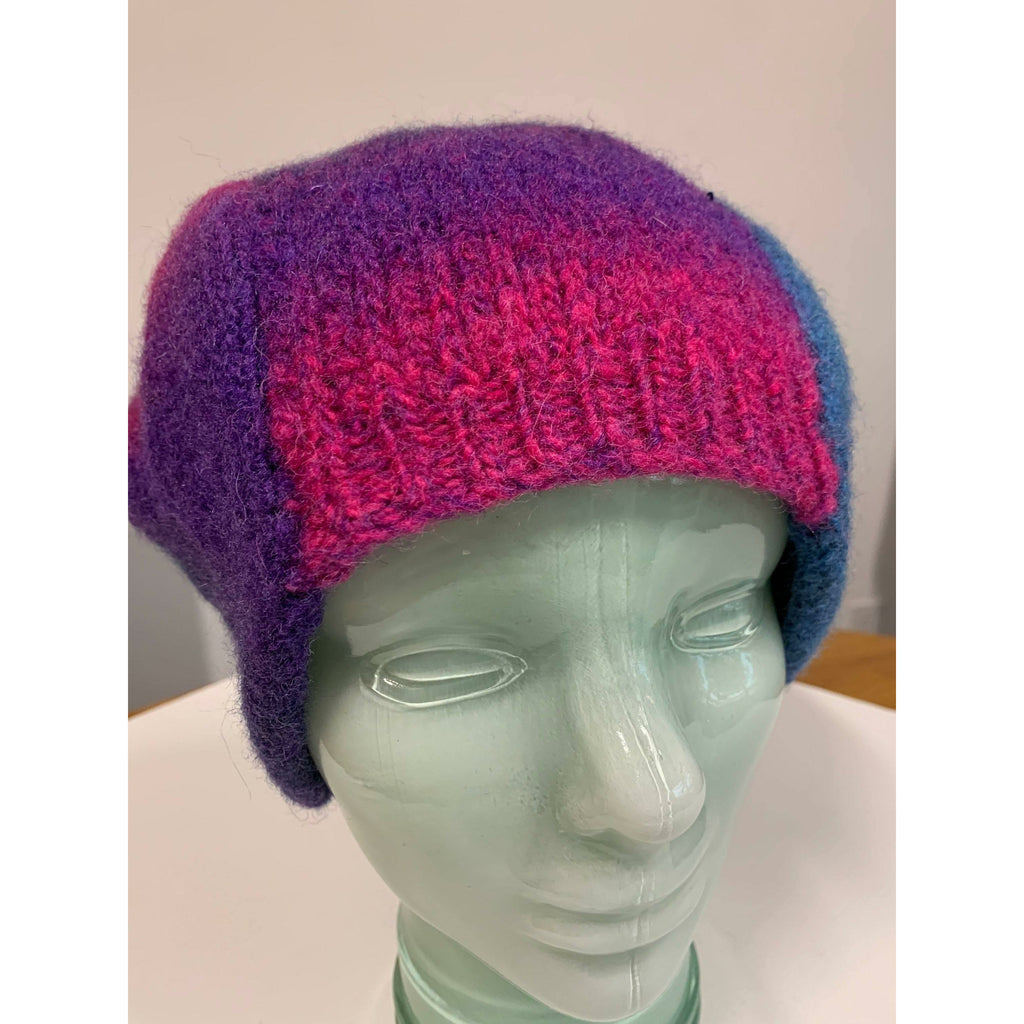 Felted hand knit lambs wool bomber style hat in muti colors. Major warmth. Perfect walking hat. Free shipping - Robin Boutique-Boutique    &.  Reloved Fabrics