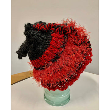 Hand knit shades of Red soft infinity scarf or Head band hat adornment with multiple stitch and color textures. Non wool. - Robin Boutique-Boutique    &.  Reloved Fabrics