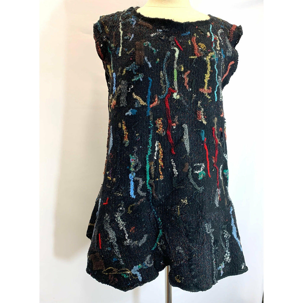 Black Wool felted sweater tunic vest in recycled fabrics - S/M/L -Measurements below. - Robin Boutique-Boutique 