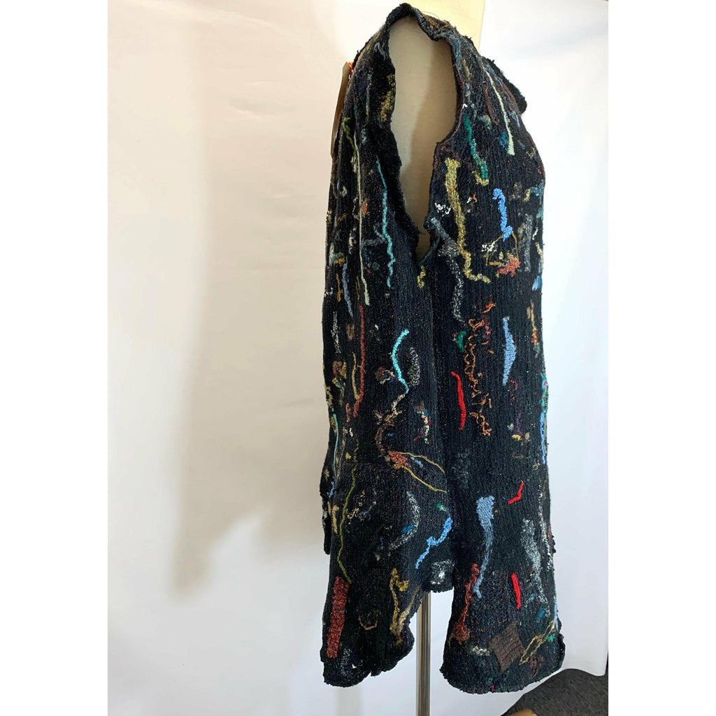 Black Wool felted sweater tunic vest in recycled fabrics - S/M/L -Measurements below. - Robin Boutique-Boutique 