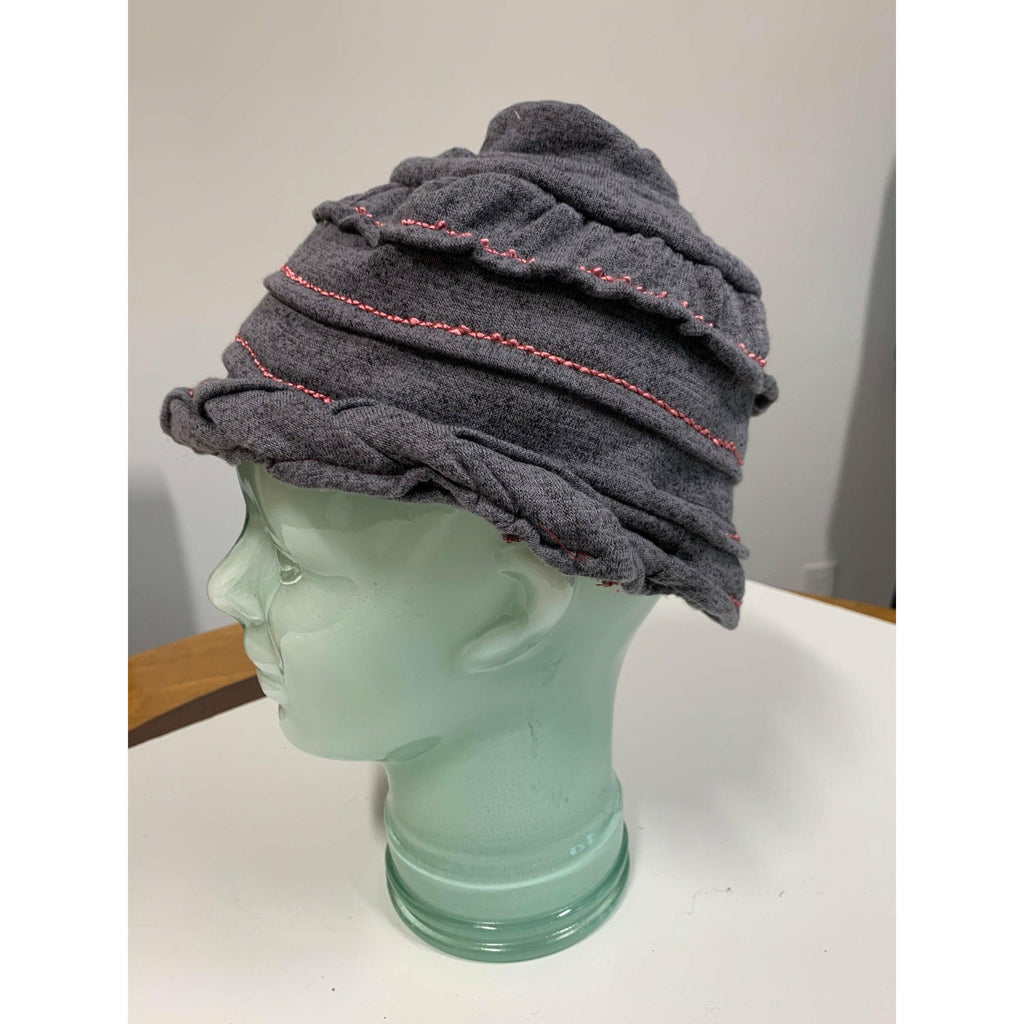 Vegan hypo allergenic cozy soft warm free form gray and pink trimmed hat. Free Shipping - Robin Boutique-Boutique 