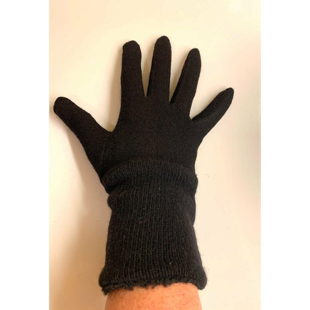 Solid Black full finger wool gloves. Toasty winter gloves stretch fit. Recycled sweater cuffs with cozy soft lining Free Shipping - Robin Boutique-Boutique 