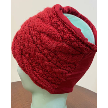 Cable hand knit Red soft Head band hat adornment. Super wide. Lined in organic cotton. - Robin Boutique-Boutique    &.  Reloved Fabrics